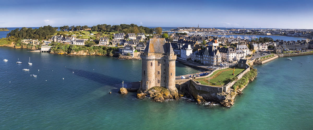 An aerial view over the medieval city of St Malo